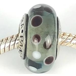 Authentic Retired Pandora Black Bubbles Murano Glass Bead